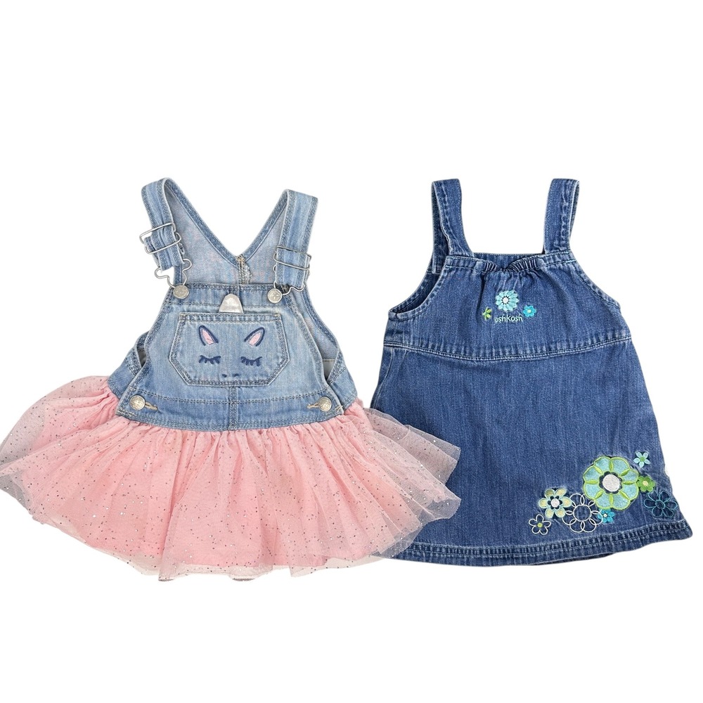 OshKosh Baby Denim Dress Bundle 9M–12M | Tutu Jumper‎ + Floral Overall Dress